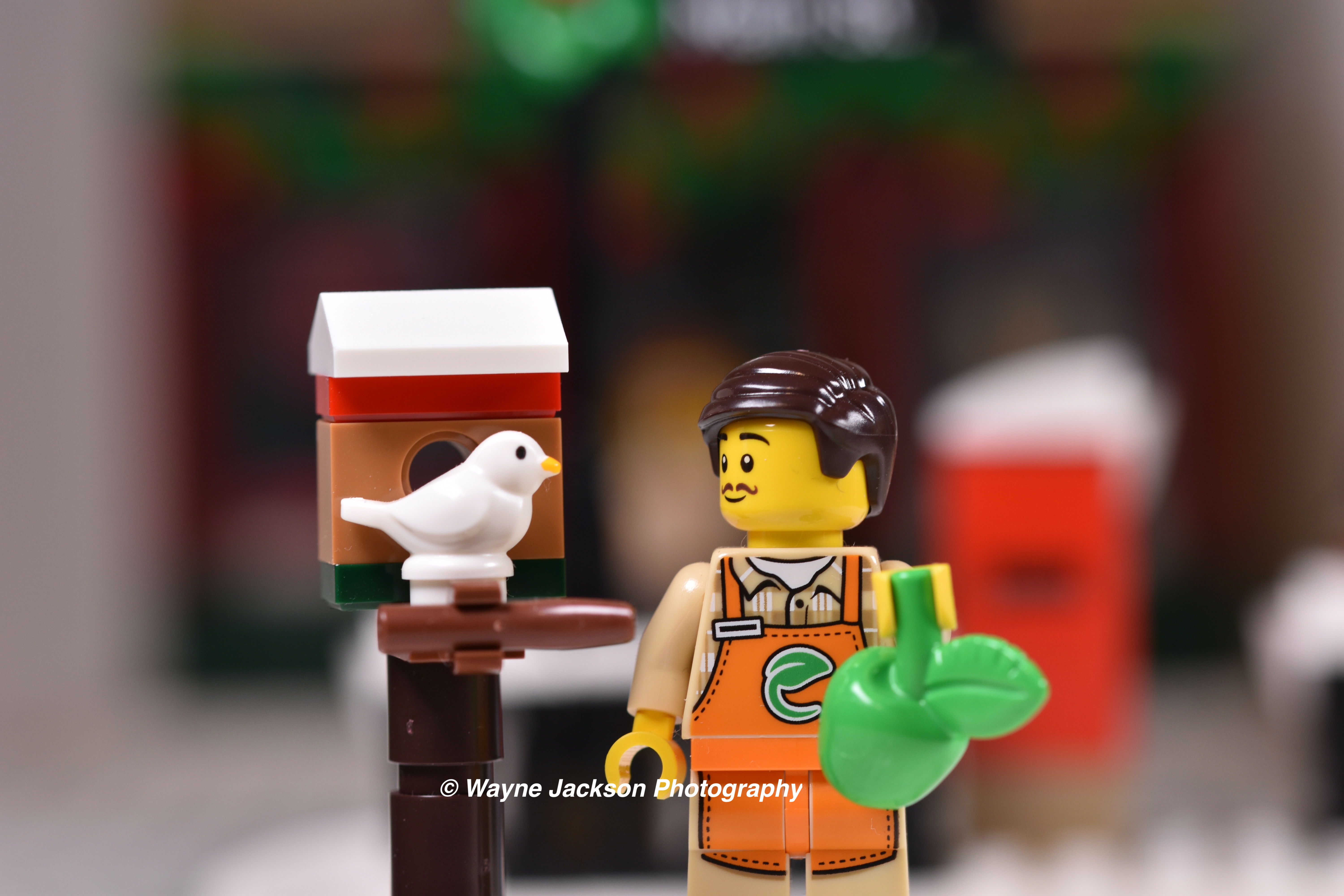 A Lego minifigure and a bird from the Advent calendar 2022
