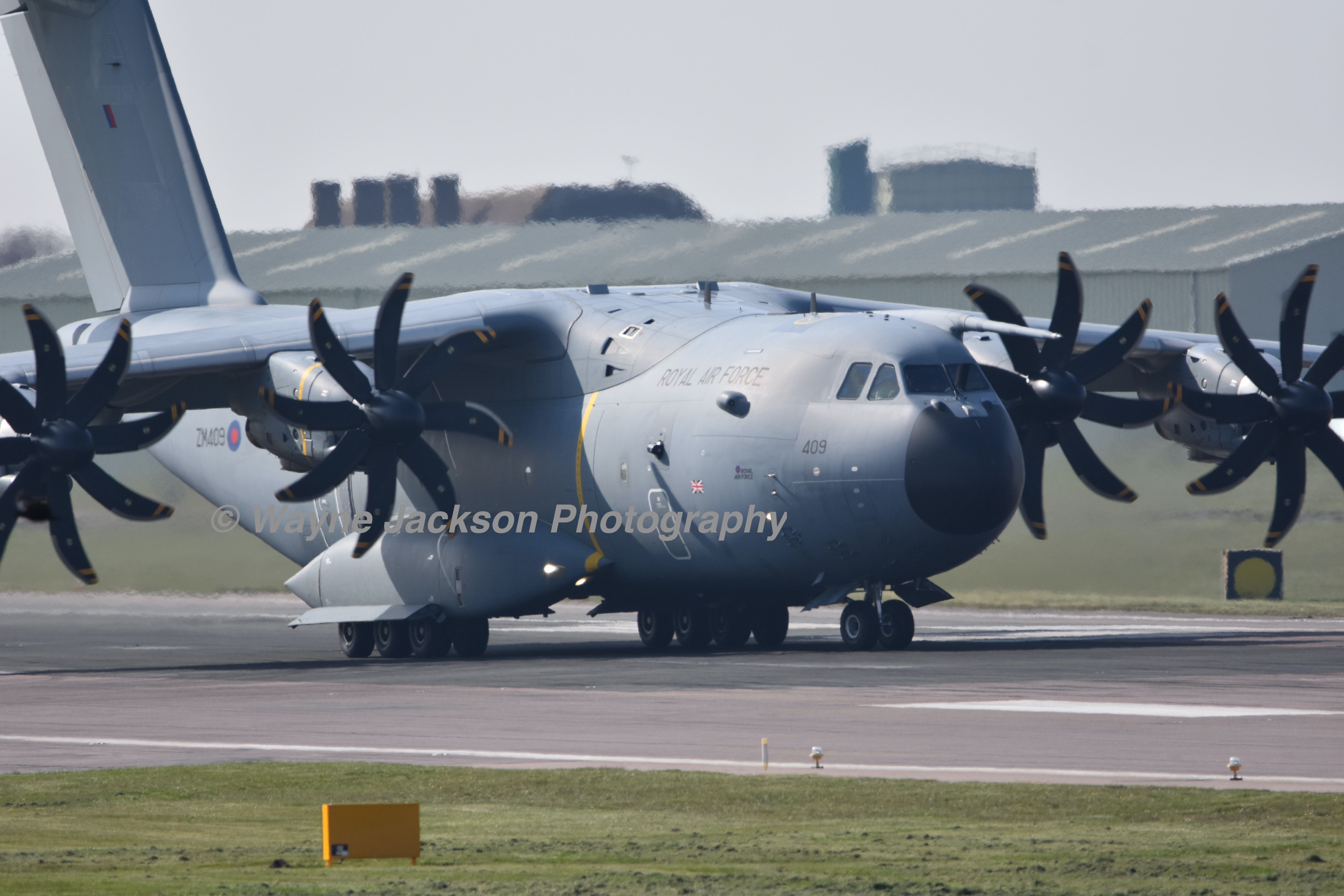 An RAF Atlas C.1 A400 going down the runway at Royal Air Force Brize Norton, Carterton, Oxfordshire
